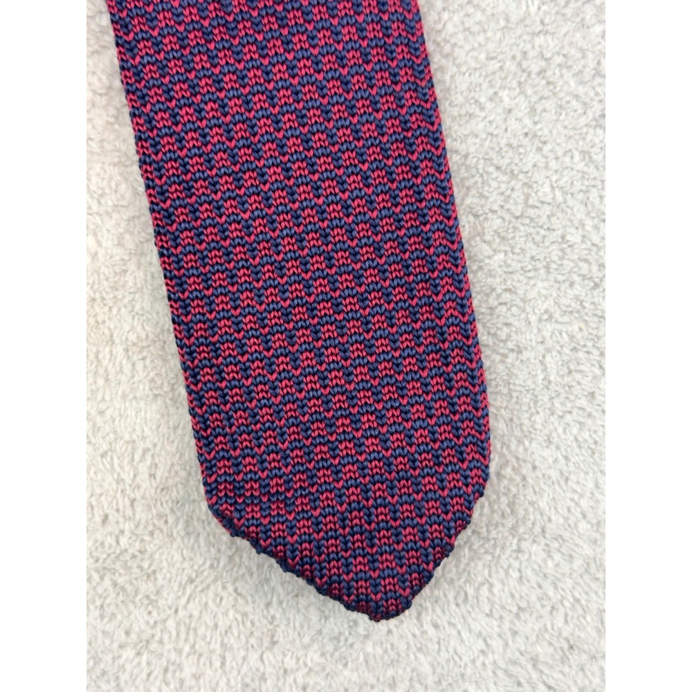 Handmade Mens Knit Necktie Navy Blue Burgundy Red Textured Pointed Tip Tie